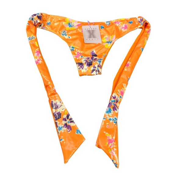 Savage X Fenty Women's Size Medium Panty Bikini With Tie Floral Orange New - Picture 1 of 11